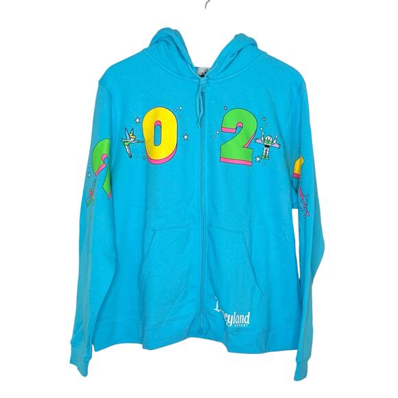 Disney Disneyland Resort 2024 Blue Neon Full Zip Up Hoodie Size 1X New - Picture 7 of 7
